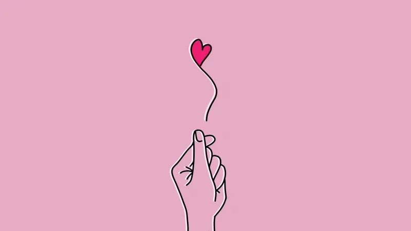 Finger heart, Pink wallpaper 4K