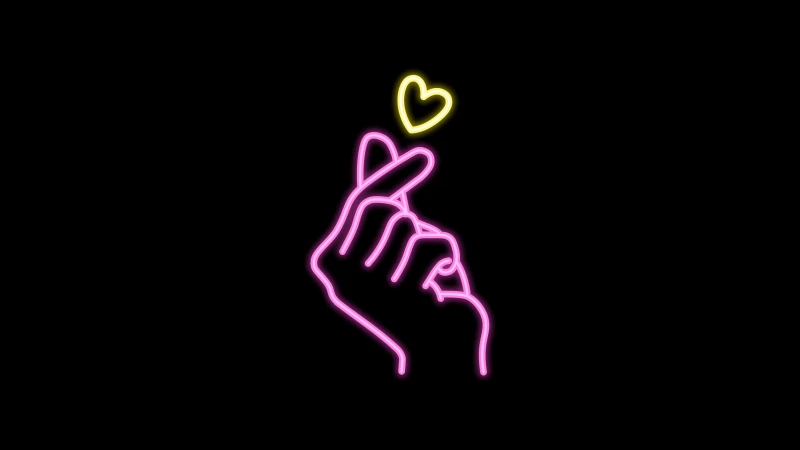Neon Finger heart, Desktop background 5K, Black background