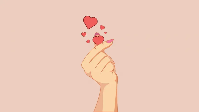 Korean Finger heart Illustration, Peach background