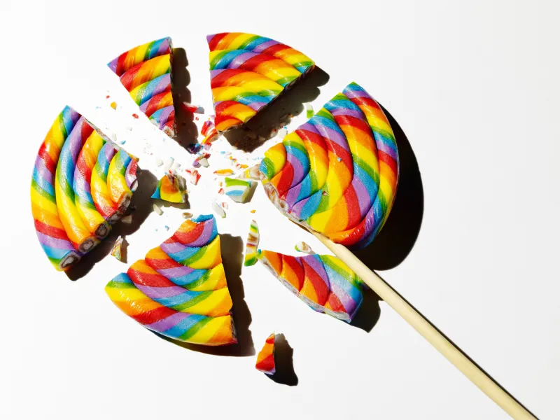 Broken Lollipop, Colorful swirl lollipop, Desktop background 5K