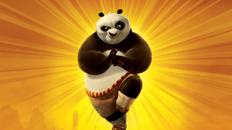 Po (Kung Fu Panda), 5K wallpaper, Animation movies, Yellow background
