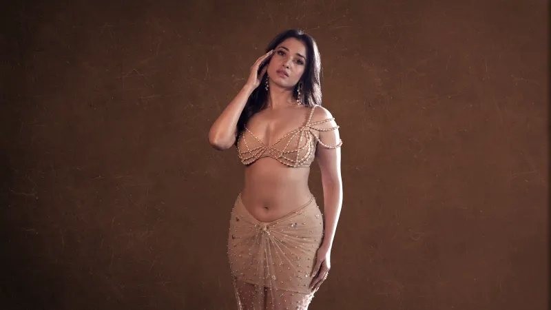 Tamanna Bhatia, 5K, 8K, Brown background, 2024, Indian actress