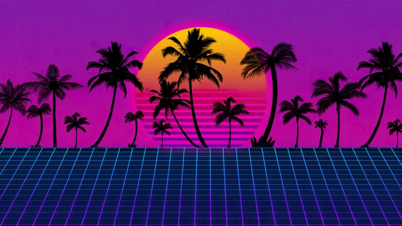 Palm trees, Synthwave wallpaper