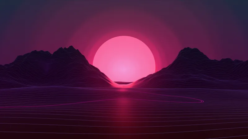 Neon sunset, Synthwave wallpaper
