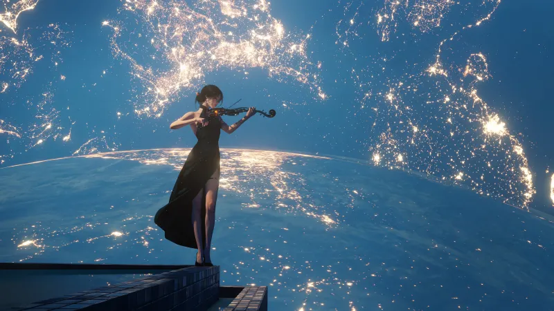 WLop Fantasy girl, Digital Art, Playing violin, 8K background