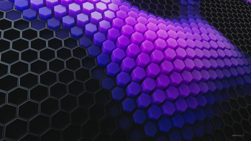 Hexagons, Patterns, Violet background, Violet blocks, Black blocks, 3D background, Geometric