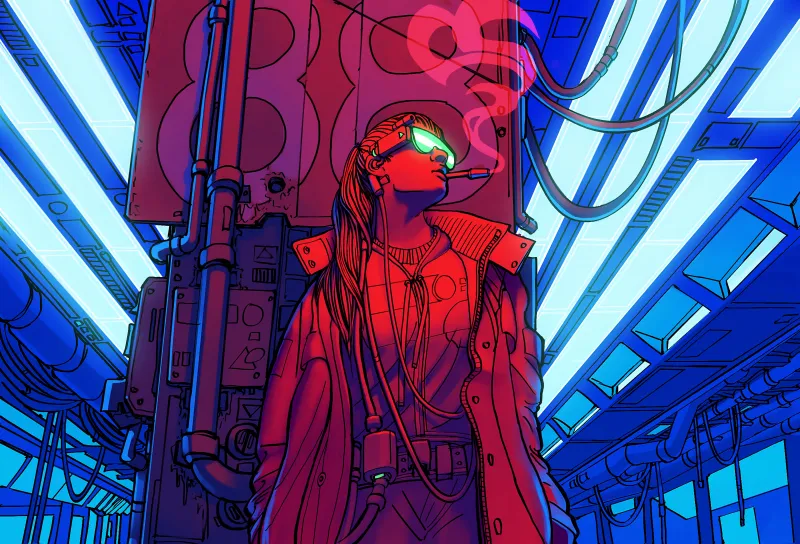 Baddie 4K wallpaper, Cyberpunk girl, Neon art, Badass, Smoking