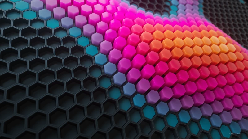 Hexagons, Patterns, Colorful background, Colorful blocks, Black blocks, Geometric, 3D background