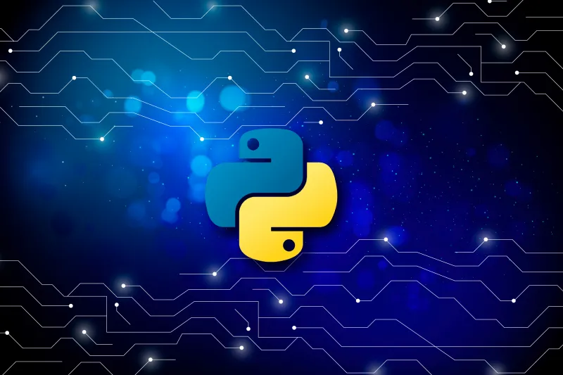 Python Programming language, 5K wallpaper, Blue background, Logo