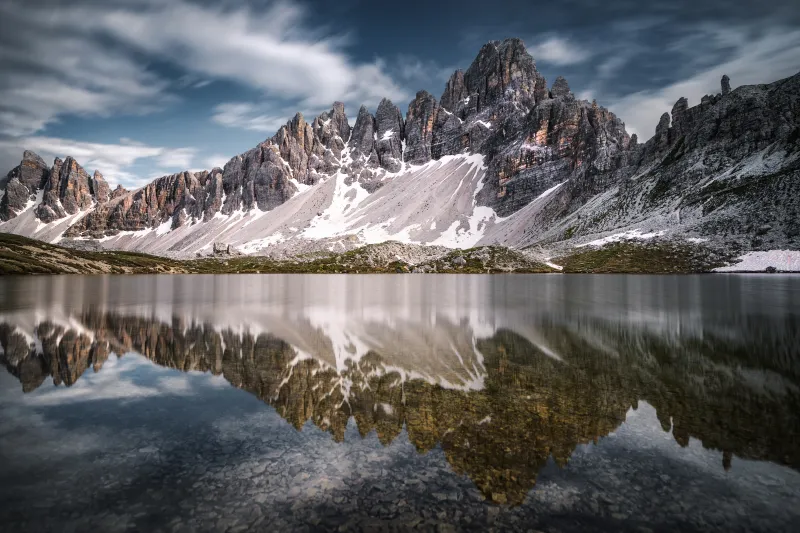 Laghi dei Piani Lake, Italy, Dolomite mountains, Body of Water, Reflections, 5K wallpaper