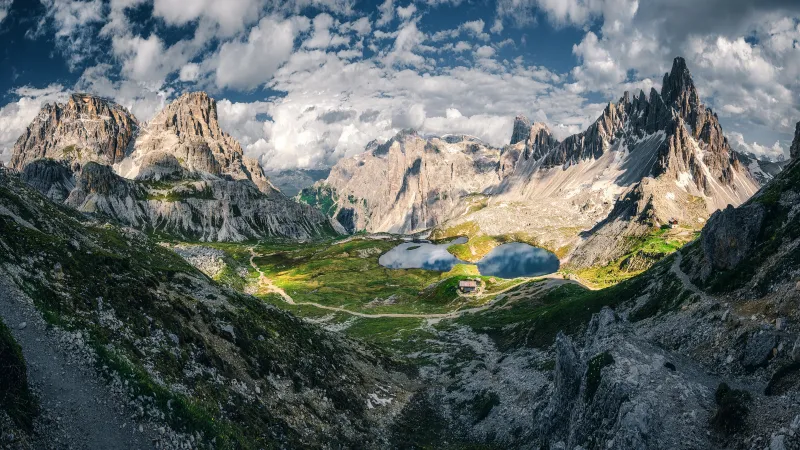 Dolomite mountains, Panorama, Italy, Landscape, 8K wallpaper