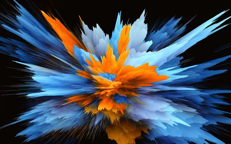Blue and orange color burst, Xiaomi stock, Black background, 5K wallpaper