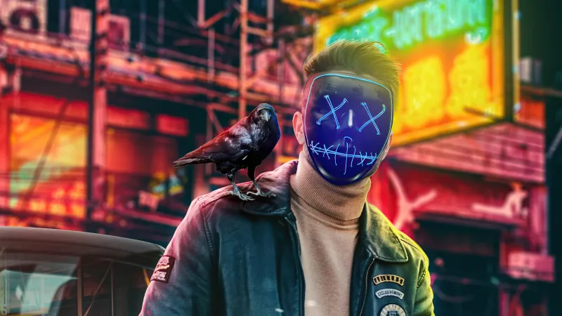 Raven, Dope wallpaper 4K, LED mask, Purge mask