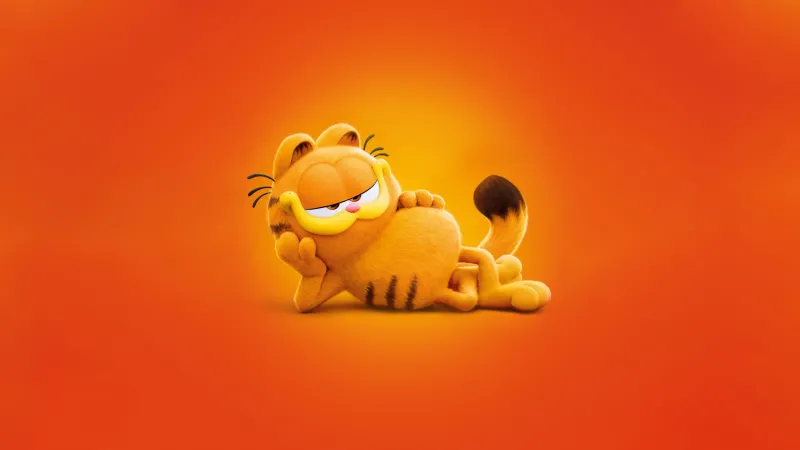 The Garfield Movie, 5K wallpaper, 2024 Movies, Orange background