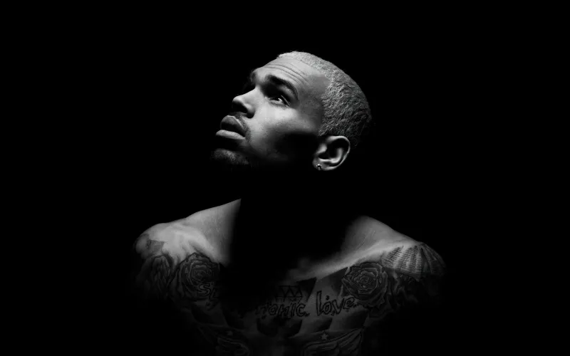 Chris Brown, Black and White Wallpaper, Monochrome, Black background 4K
