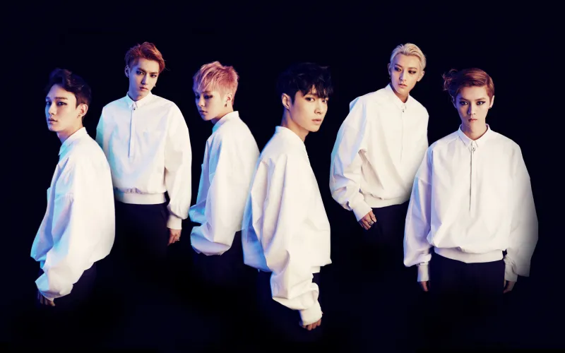 EXO, Dark background 4K, K-pop band, Xiumin, Suho, Lay, Baekhyun, Chen, Chanyeol, D.O., Kai, Sehun