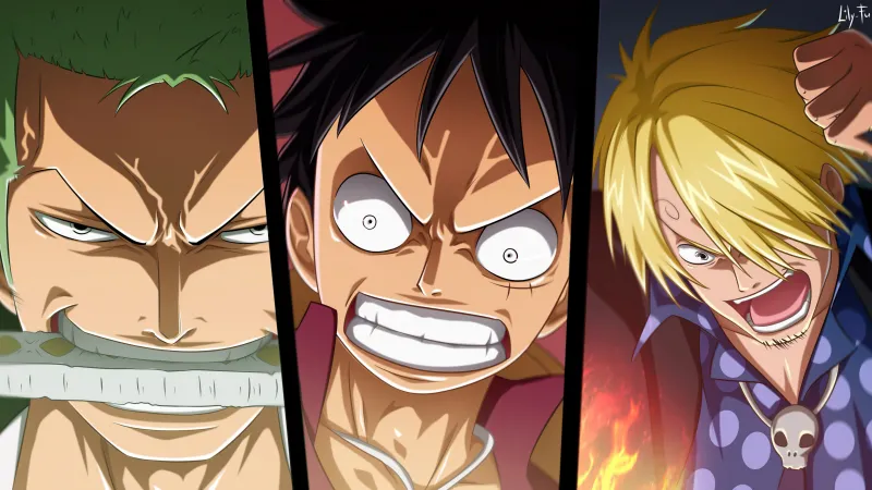Sanji, Roronoa Zoro, Monkey D. Luffy, One Piece 4K wallpaper
