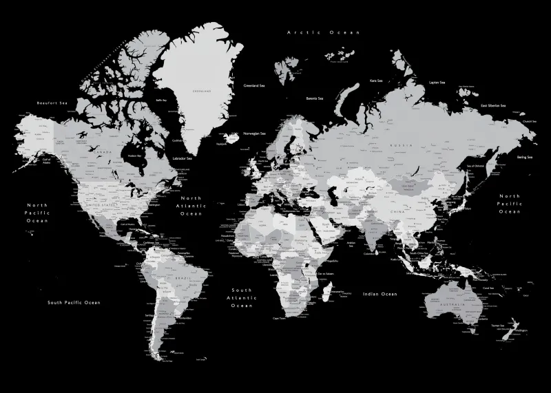 World map Black background