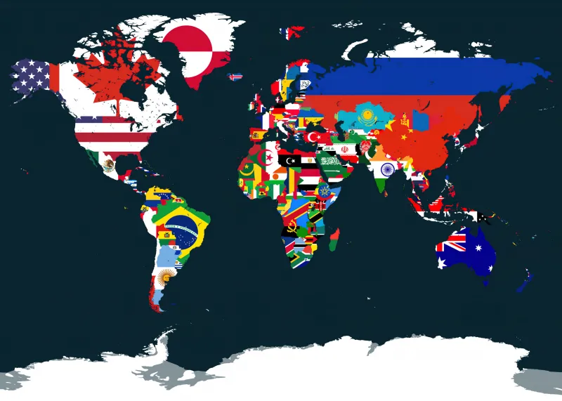 World map, Country flags wallpaper