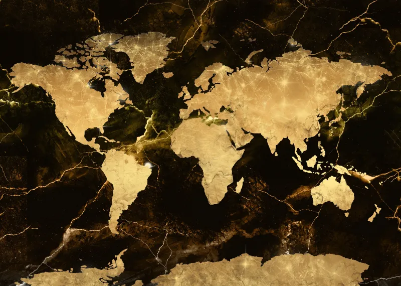 World map, Golden background