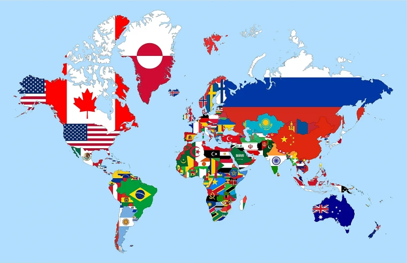 World map, Country flags, HD wallpaper