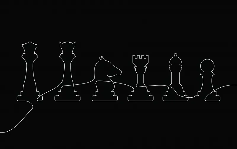 Chess pieces, Minimalist wallpaper 4K, AMOLED wallpaper, King, Queen, Rook, Bishop, Knight, Pawn, Black background