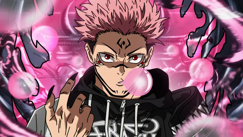 Sukuna, Pink aesthetic, Jujutsu Kaisen, 5K background