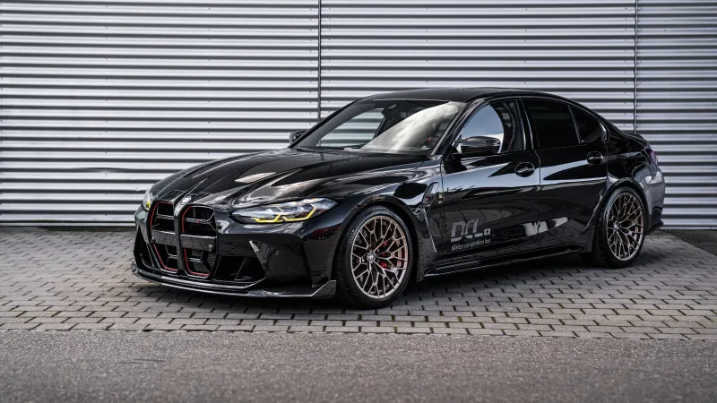 BMW M3 CS, Black sedan, Bronze wheels, 5K wallpaper