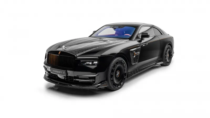 Mansory, Rolls-Royce Spectre, Launch Edition, 8K wallpaper, White background, Black cars, 2024