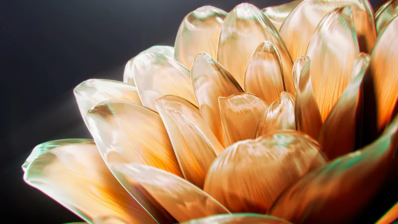 Golden glass flower, Macro, Digital art, 4K wallpaper
