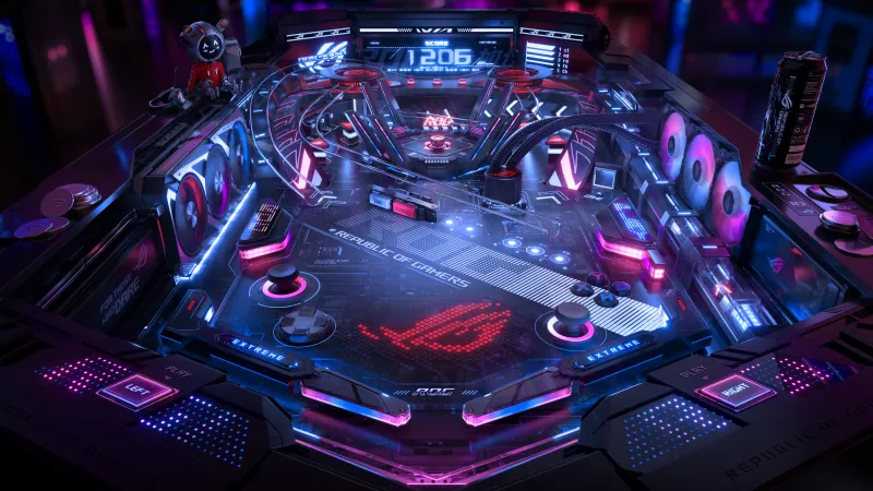 ASUS ROG 4K wallpaper, Pinball, Futuristic, Neon, Cyberpunk