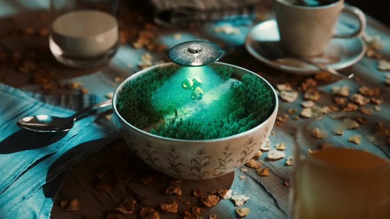 UFO 4K wallpaper, Farm Land, Coffee cup, Saucer