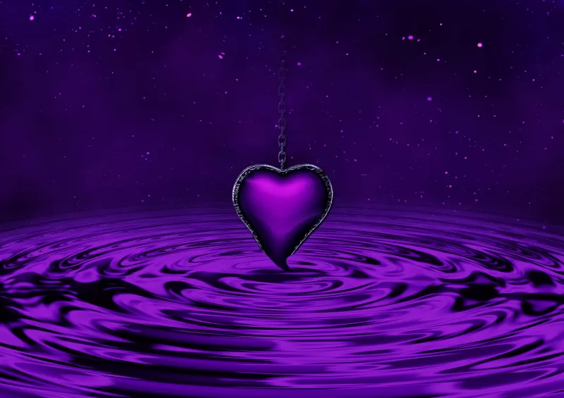 Purple Heart, Water, Waves, Stars, Chain, Purple background, 5K