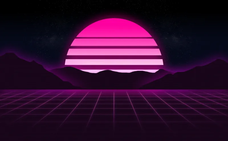 Pink aesthetic, RetroWave art, 4K wallpaper, Sunset, Outrun, Grid lines