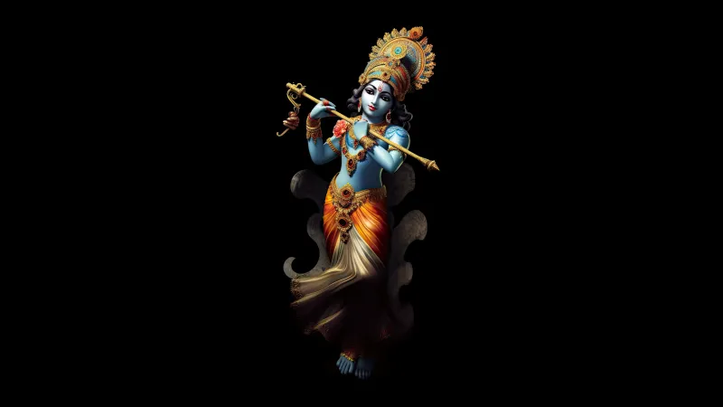 Hindu God Krishna 8K wallpaper, Black AMOLED wallpaper