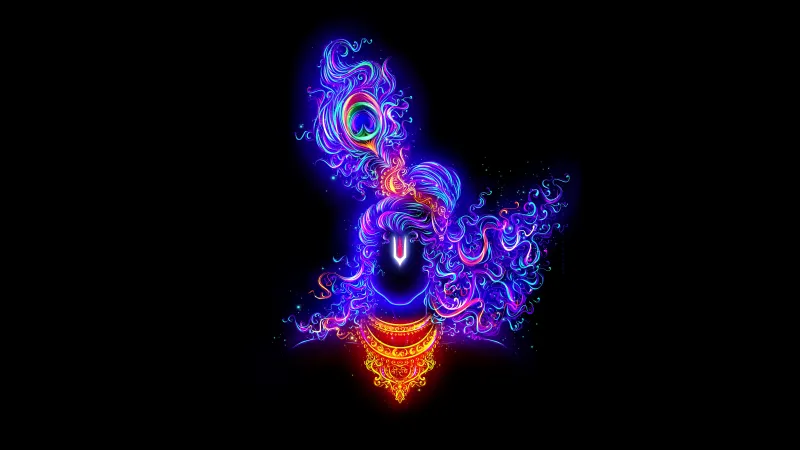 Lord Krishna, Hindu God, Desktop wallpaper 8K, Black AMOLED wallpaper