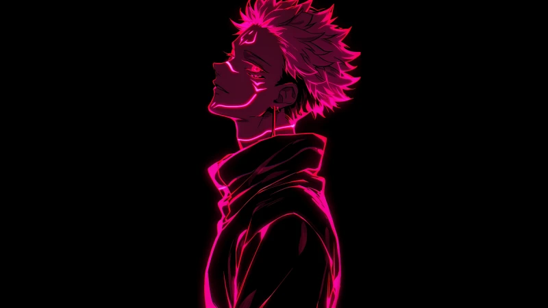 Sukuna, Pink aesthetic, AMOLED wallpaper 5K, Jujutsu Kaisen, Black background