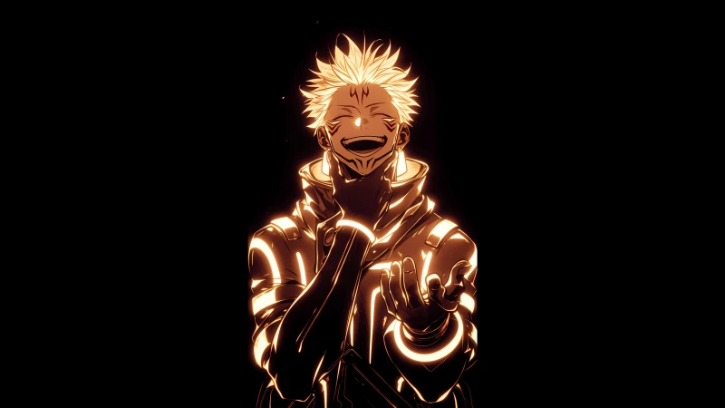 Sukuna, Glowing, Golden, 5K background, AMOLED, Black background, Jujutsu Kaisen