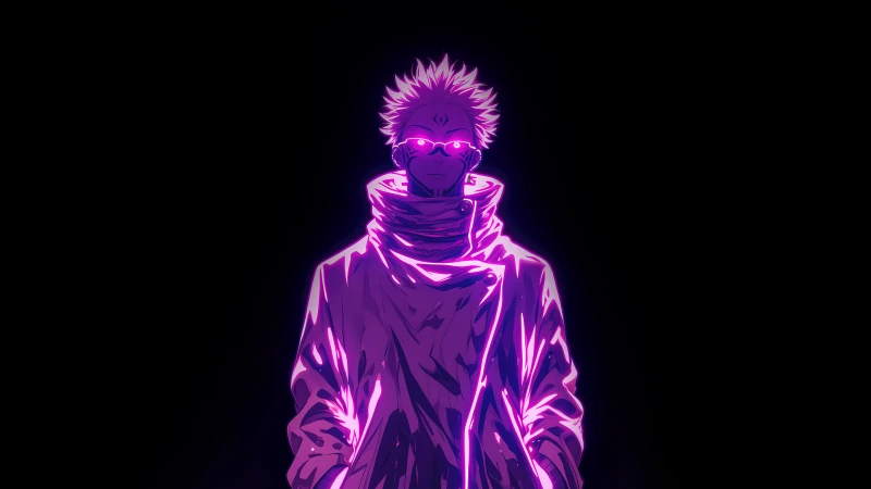 Sukuna, Purple aesthetic, 5K Anime Wallpaper, Black background, Jujutsu Kaisen