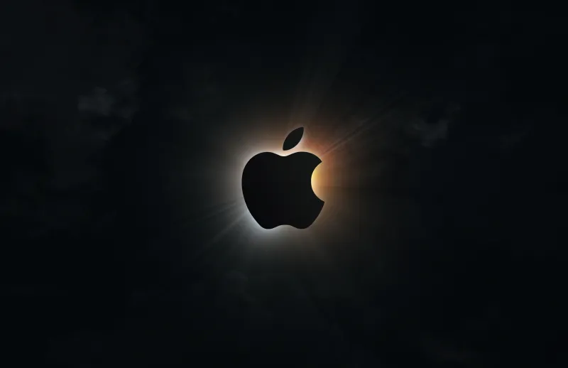 Apple logo, Silhouette, Eclipse, Dark background, 5K wallpaper