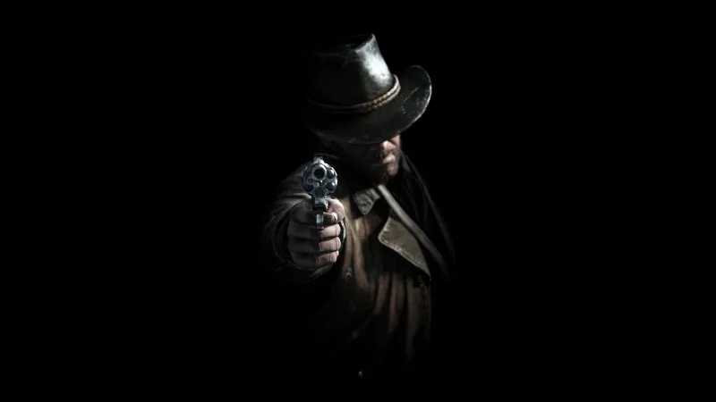 Arthur Morgan, Black background, Red Dead Redemption 2, 8K AMOLED wallpaper
