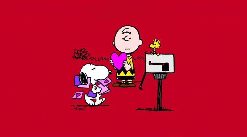 Charlie Brown, Snoopy, Desktop wallpaper 4K, Red background