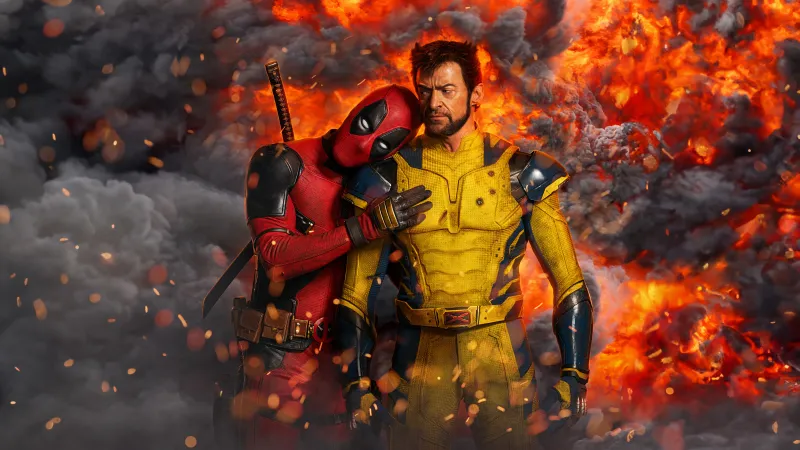 Deadpool & Wolverine, Fire, 5K, 8K wallpaper, 2024 Movies, Marvel Cinematic Universe