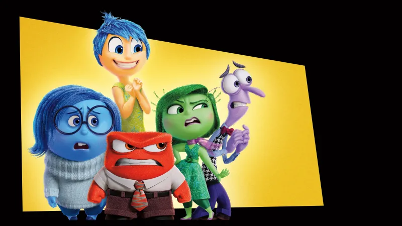 Inside Out 2 5K wallpaper, Black background, Joy (Inside Out), Sadness (Inside Out), Anger (Inside Out), Fear (Inside Out), Disgust (Inside Out), 5K, Pixar movies