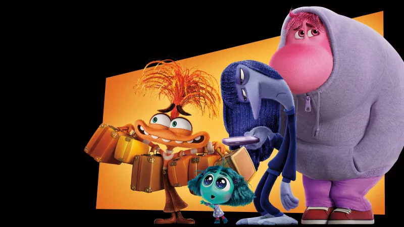 Embarrassment, Envy, Anxiety (Inside Out), Inside Out 2, 5K wallpaper, Pixar movies, Black background