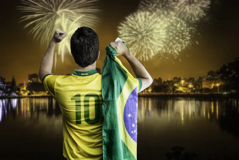 Brazilian Football Player, Number 10 jersey, Brazilian flag, Fireworks wallpaper