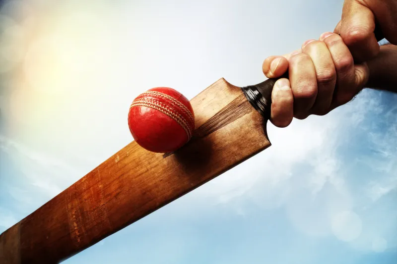 Cricket bat and ball, Blue sky, Sport, 5K wallpaper