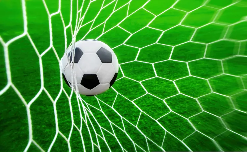 Soccer ball Goal net, Football, Green field, 5K wallpaper