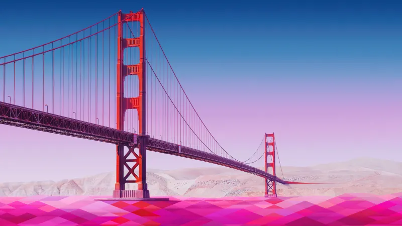Golden Gate Bridge, Pink aesthetic, Low poly, 5K wallpaper, Vector art