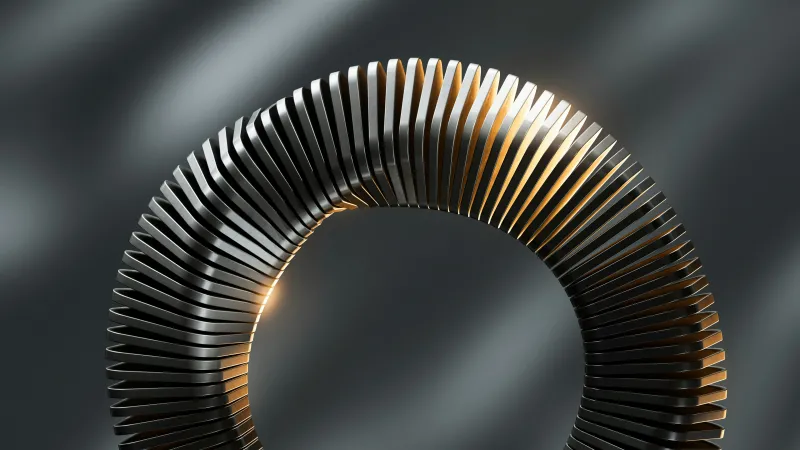 Metal spiral ring, Grey background, 3D art, 4K wallpaper